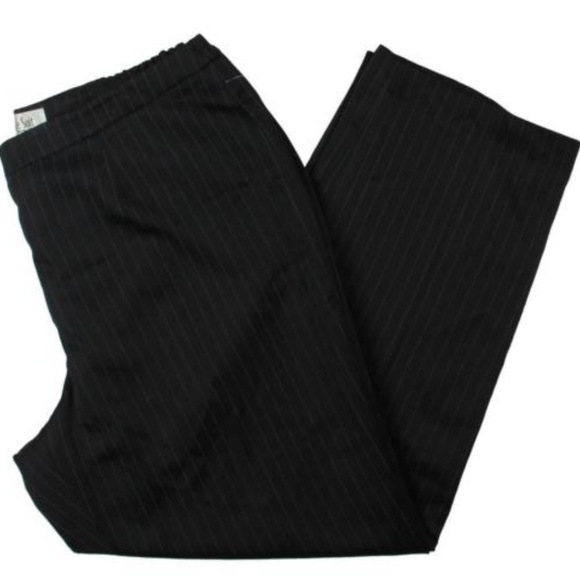 Le Suit Black Pants Pinstriped Elastic Back -23 - Picture 1 of 5